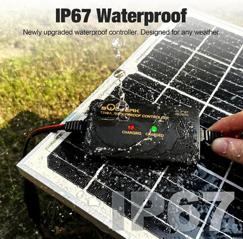 Vista 3 de SOLPERK - Cargador de batería solar de 15 W 12 V, panel solar impermeable + controlador de carga de 8 A de actualización + soporte de montaje