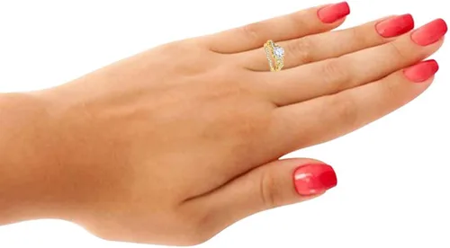 Vista 4 de MauliJewels Anillos de compromiso para mujer con diamantes de 0,56 quilates, oro blanco y amarillo de 14 quilates, colección de joyas de boda, Oro