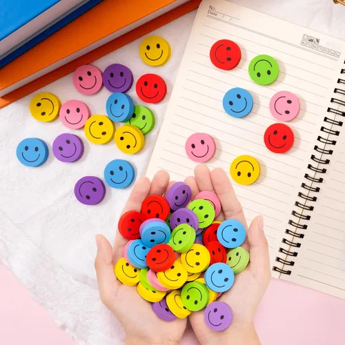 Vista 5 de Haooryx Colorful Happy Face Erasers, 60Pcs Mini Pencil Rubber Erasers Bulk