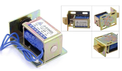 Vista 2 de DC 12V 1Amp 25N Force Open Frame Cerradura de puerta eléctrica Electroimán Ensamblaje JF-S1040DL Pull Push Type con placa de montaje, carrera