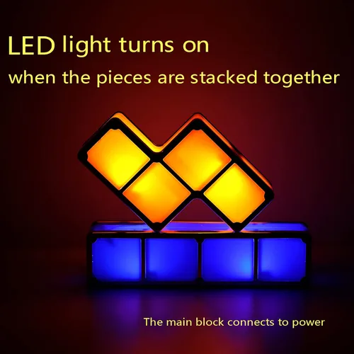 Vista 2 de VEEKI Luz nocturna apilable, LED apilable de 7 colores, rompecabezas 3D, luz nocturna, lámpara de escritorio entrelazada de inducción, bloques