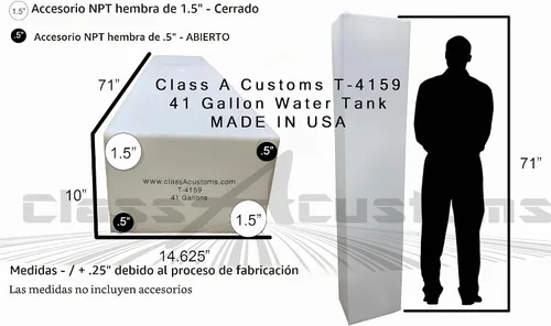 Vista 4 de Class A Customs T-4159 Tanque de retención de agua dulce de 41 galones para RV y camión de comida de concesión Fabricado en EE. UU.