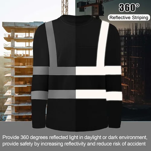 Vista 2 de Zhanmai 6 Pack Long Sleeve Safety Shirt High Visibility Reflective Class 3 Hi Vis Construction Safety Shirt with Pocket