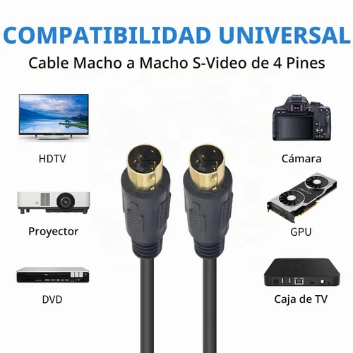 Vista 5 de Cable S-Video Mini DIN de 4 pines S Cable de vídeo macho a macho chapado en oro para videocámaras de jugadores, computadoras portátiles Mini 4 pines