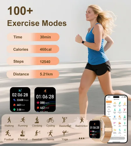 Vista 4 de Reloj inteligente para mujer con respuesta de llamadas Bluetooth, reloj de fitness con esfera de 1.85 pulgadas con monitor de sueño de frecuencia