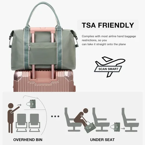 Vista 4 de Weekender Bags for Women,Carry on Bag,Overnight Bag with Trolley Sleeve,Sports Tote Bag,Travel bag for Women, Dark Green