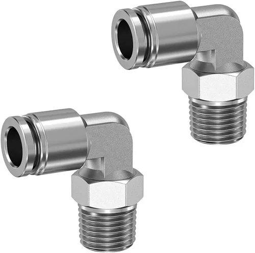Vista 10 de Paquete de 2 codos neumáticos macho de acero inoxidable 304 de 1/2 pulgada de diámetro exterior x 1/2 pulgada NPT rosca para conectar accesorios