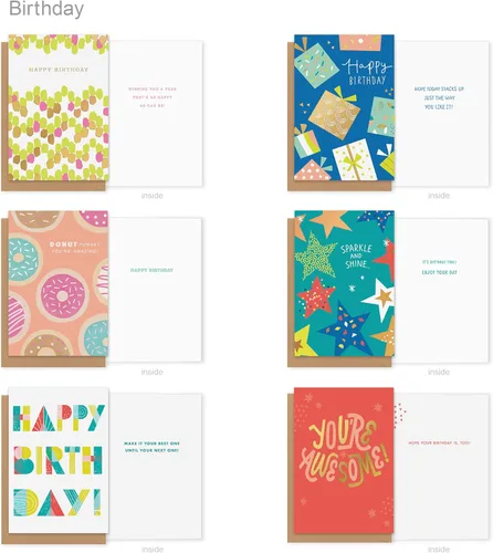 Vista 4 de American Greetings Surtido de tarjetas de cumpleaños de 35 unidades con sobres, sellos y caja de almacenamiento (confeti)