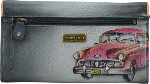 Vista 2 de Anuschka Cartera de piel auténtica pintada a mano con solapa de acordeón con bloqueo RFID para mujer