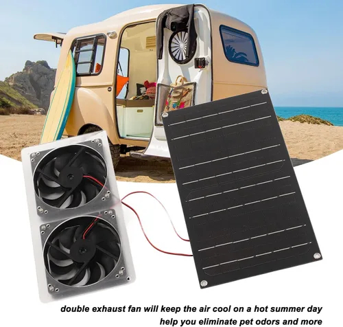 Vista 6 de Panel solar fotovoltaico de 100 W, 5 V, 2 A, con kit de ventilador, extractor de aire de energía solar, generador solar impermeable, ventilador