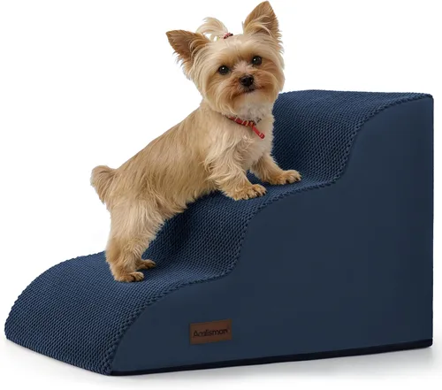 Vista 16 de Aodisman Escaleras para perros pequeños,Rampa para perros de 3 escalones Beige