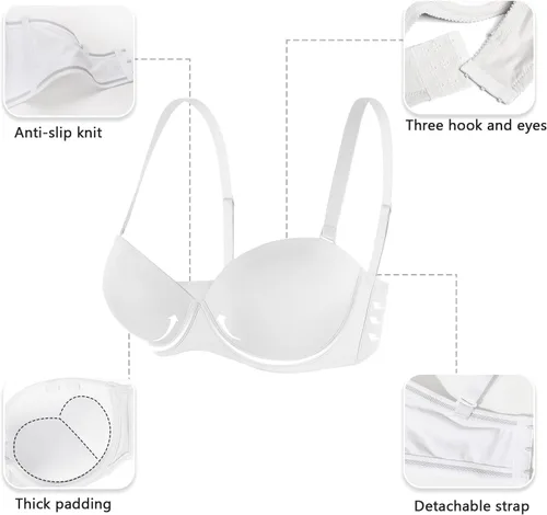 Vista 6 de Plusexy Brasier sin tirantes para mujer, con relleno grueso, con aros, convertibles, multivías