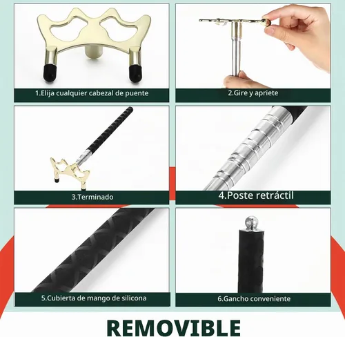Vista 4 de Skylety Taco de billar para billar, accesorios de mesa de billar retráctil, soporte para taco de billar con cabezal de puente de latón extraíble