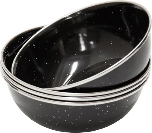 Vista 4 de Stansport Deluxe 24-Piece Enamel Tableware Set - Enamel Plates and Bowls Lightweight and Durable Camp Dish Set for Camping and Backpacking Plates