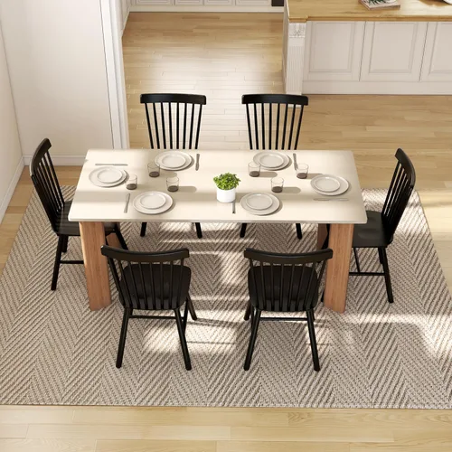 Vista 7 de Juego de 4 sillas de comedor Windsor, sillas de cocina de estilo granja con respaldo de vástago, sillas laterales de madera maciza sin brazos