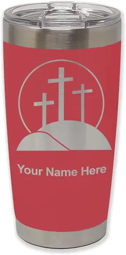 Vista 21 de LaserGram Vaso aislado al vacío de 20 onzas, cruz de calvario, grabado personalizado incluido (negro)