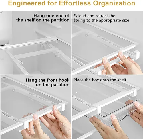 Vista 4 de Organizadores de cajones para refrigerador, almacenamiento de huevos para refrigeradores, soporte para huevos para refrigerador, extraíble con asa
