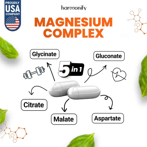 Vista 2 de Citrato de glicinato de magnesio, malato y aspartato gluconato, fórmula 5 en 1, 120 cápsulas vegetales purificadas, 1000 mg, sin gluten, sin OMG, 60