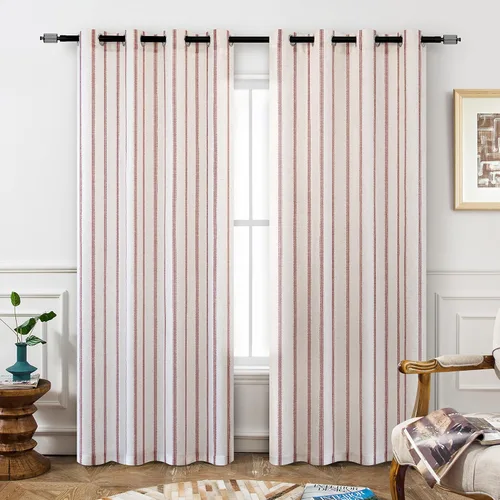 Vista 62 de DriftAway Cortinas opacas de mezcla de lino de granja de 90 pulgadas de largo para dormitorio, cortinas de lino con estampado de rayas verticales