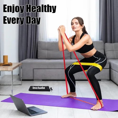 Vista 6 de 6 bandas de ejercicio de resistencia para entrenamiento, bandas elásticas para fitness, yoga, pilates, estiramiento, entrenamiento de fuerza