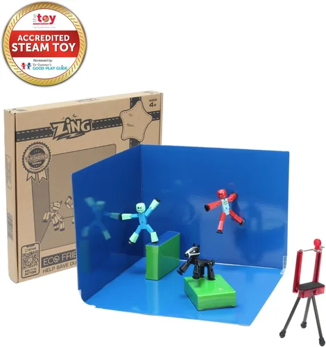 Vista 2 de STIKBOT Zing Zanimation What The Bot - Juego de figuras de acción especiales y animación, incluye 3, 1 trípode para teléfono móvil y escenario 2