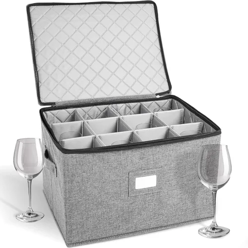 Vista 10 de storageLAB Contenedores de almacenamiento para copas de vino, organizador de carcasa dura para juegos de copas y cristalería, caja de almacenamiento
