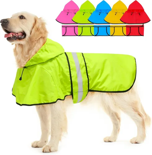 Vista 9 de Impermeable ajustable impermeable para perros, chaqueta reflectante para perros con capucha, abrigo ligero para lluvia para perros pequeños