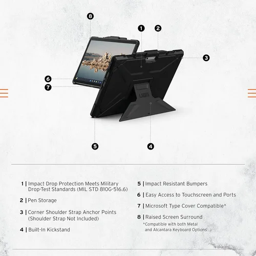 Vista 3 de URBAN ARMOR GEAR UAG - Funda diseñada para Microsoft Surface Pro 11/10/9 con soporte multiángulo y soporte para bolígrafo, compatible con cubierta