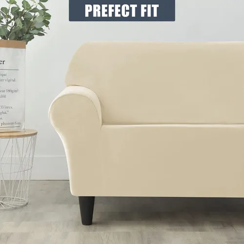 Vista 4 de CONRUSER Funda elástica para sofá, terciopelo grueso y suave, protector de muebles con parte inferior elástica para mascotas y niños (beige, talla S)