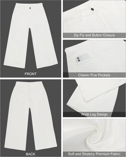 Vista 5 de GRAPENT Pantalones capri de mezclilla para mujer, pantalones capri de pierna ancha, cintura alta, pantalones capri elásticos holgados