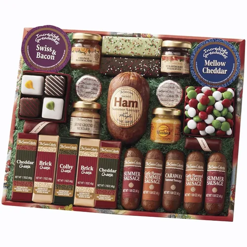 Vista 10 de The Swiss Colony 25 productos ideales para Navidad - Carnes de salchicha surtidas, bloques de queso y untables, variedad de chocolates dulces