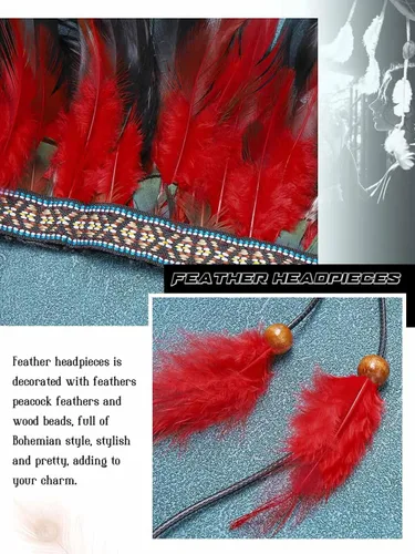 Vista 4 de Aukmla Diadema de plumas indias, disfraz de plumas rave, tocado para Halloween y cosplay para mujer