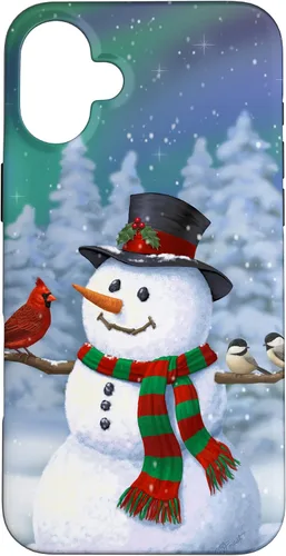 Vista 31 de Funda para iPhone 17 con diseño de muñeco de nieve y pájaros en invierno