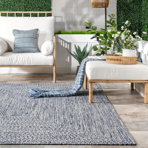 Vista 9 de nuLOOM Wynn - Alfombra trenzada para interiores y exteriores, color azul marino, 6 pies x 9 pies