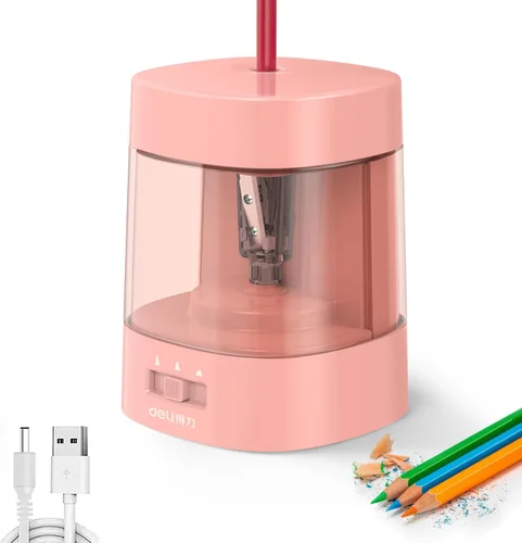 Vista 8 de Deli - Sacapuntas eléctrico, sacapuntas automáticos para lápices n.º 2 y lápices de colores, sacapuntas operado por USB y batería para niños, Negro