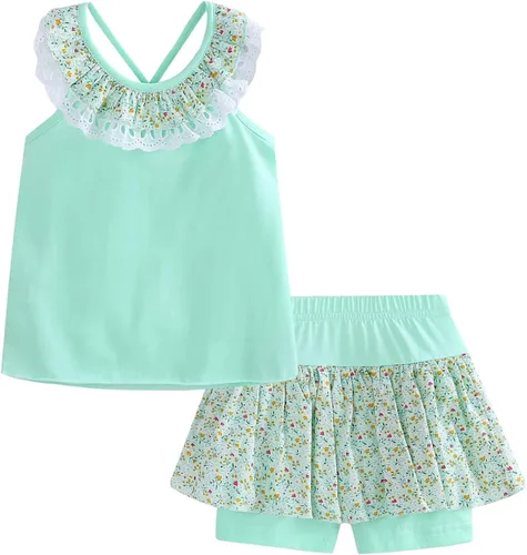 Vista 66 de LittleSpring Conjunto de verano para niñas con camiseta sin mangas y pantalones cortos florales