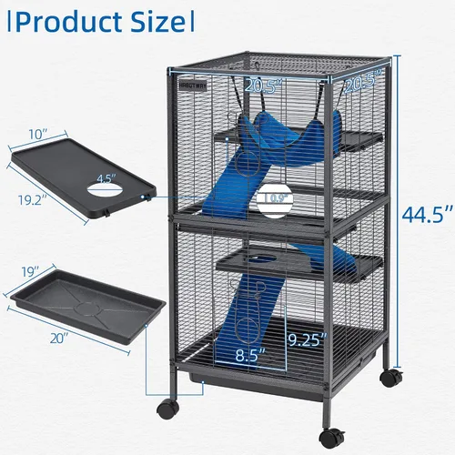 Vista 3 de HABUTWAY Jaulas de metal para animales pequeños de 45 pulgadas de alto, jaula de chinchilla rodante con rampas extraíbles, jaula Lagre
