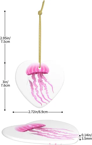 Vista 3 de Christmas Ceramic Love-Shaped Ornaments MSRHIUEF Pink Jellyfish Pattern Christmas Tree Accessories for Shopping malls Windows