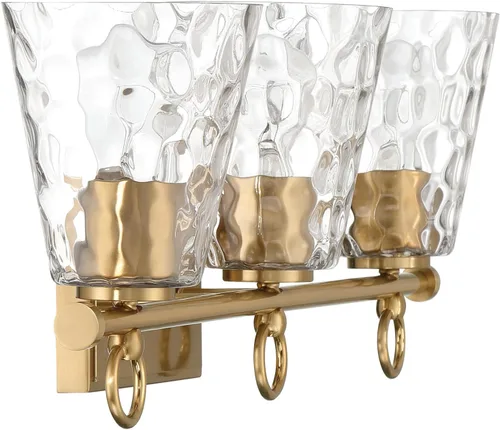 Vista 14 de Imogen - Lámpara de tocador de 3 luces de cristal de agua martillada y metal dorado cepillado