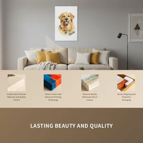 Vista 5 de Retrato personalizado de acuarela de perro/gato de la foto, decoraciones de lienzo enmarcado, retrato de mascota personalizado, regalo del dueño