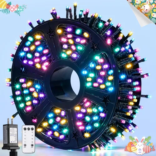 Vista 34 de JMEXSUSS 400 luces LED de Navidad rojas, blancas y verdes, luces de árbol de Navidad de 132 pies con control remoto, tira de luces para interiores