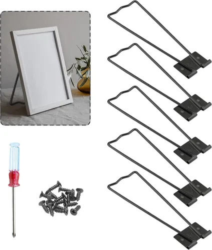 Vista 9 de Marco de fotos de hierro, 5 piezas, soporte de fotos de 4.39 pulgadas con tornillos y destornillador (negro)