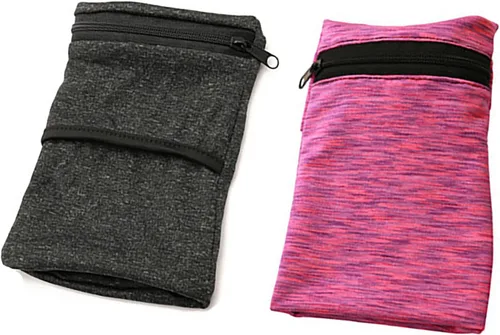 Vista 6 de 2 carteras de muñeca para deportes al aire libre, transpirable, absorbente, banda para el sudor con bolsillo con cremallera, mini bolsa de brazo