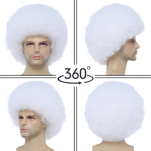 Vista 3 de Tembol Peluca afro para hombre, cabello rizado de discoteca de los años 80, perfecta para trajes de discoteca de hombres en los años 70 platino