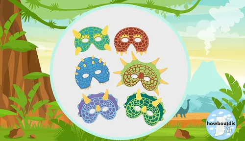 Vista 4 de (24) Máscaras de espuma de dinosaurio para fiestas temáticas de niños, grandes recuerdos de fiesta, máscaras de máscaras y máscaras de Halloween