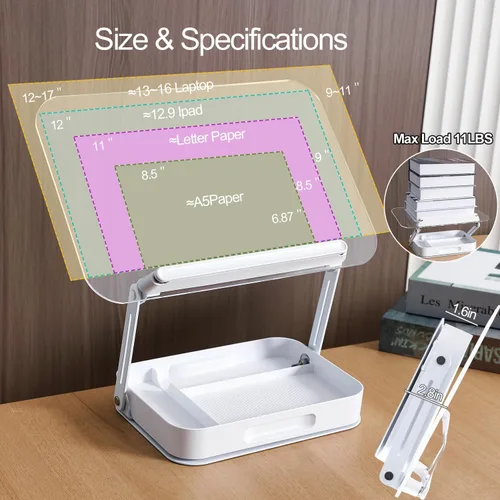 Vista 2 de ZOEY Soporte acrílico para libros de lectura, soporte ajustable para libros con base giratoria de 360 grados y soporte elevador plegable