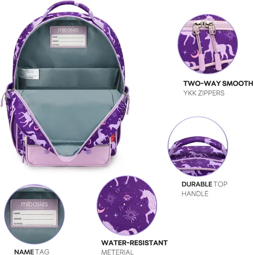 Vista 7 de mibasies Mochila para niñas pequeñas, mochila para niñas, preescolar jardín de infantes y escuela primaria, Horóscopo Unicorni, Niños-16L US