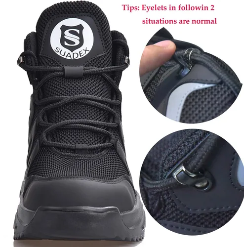 Vista 5 de SUADEX Botas con punta de acero para hombre, botas de construcción de trabajo indestructibles, botas de seguridad de trabajo para hombres, botas
