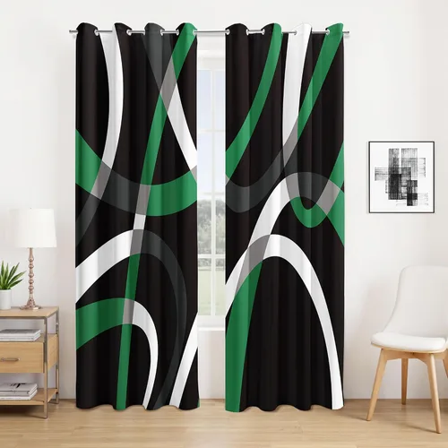 Vista 17 de weesire Cortinas opacas modernas para dormitorio, sala de estar, 2 paneles, 100% opacas, cortinas con patrón circular blanco y negro, cortinas