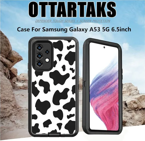 Vista 7 de Funda compatible con Samsung Galaxy A53 5G para mujeres y niñas, diseño de vaca, funda de lujo A53 5G con protector de pantalla, resistente a prueba